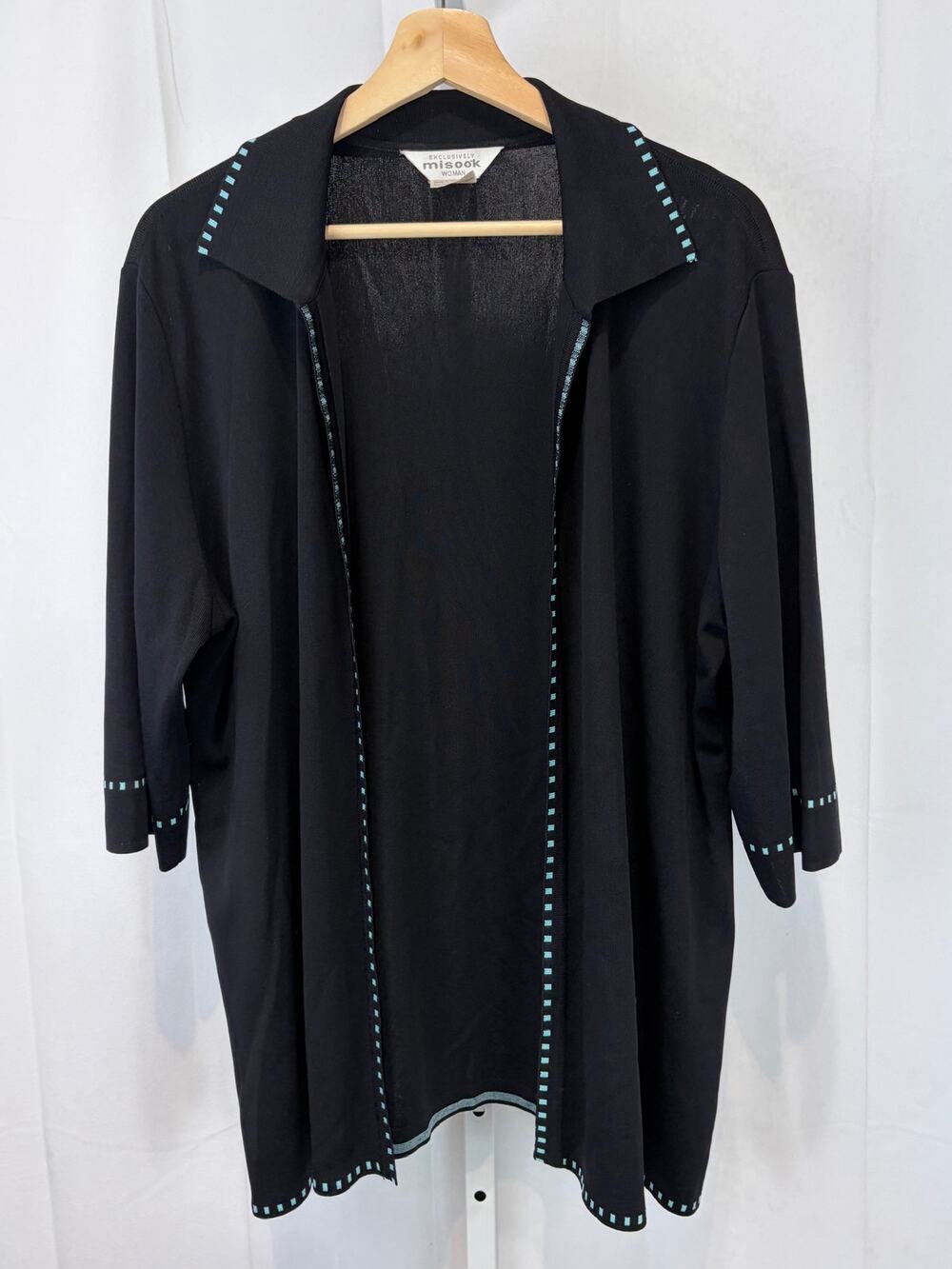 Exclusively MISOOK Women Open Front Sweater Jacket 3/4 Sleeve Black Blue 2X Plus
